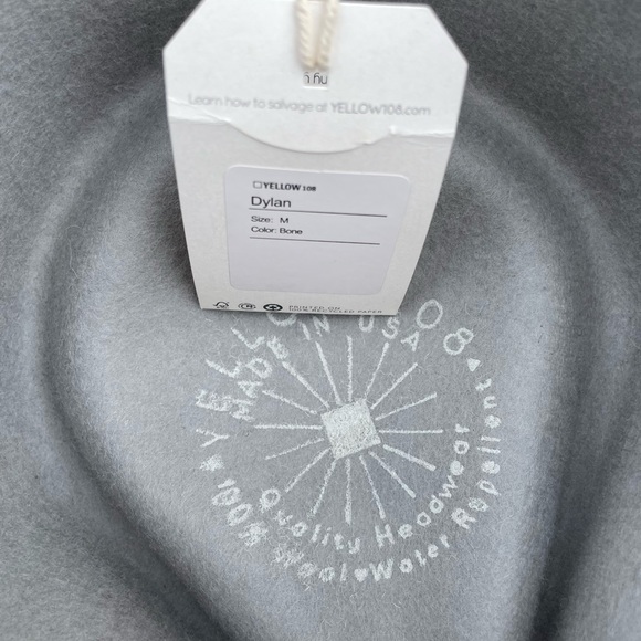 YELLOW 108 Dylan Unisex Bone Gray Wool Water Repellent Fedora Hat Size Medium - Picture 9 of 10